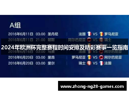 2024年欧洲杯完整赛程时间安排及精彩赛事一览指南