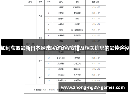 如何获取最新日本足球联赛赛程安排及相关信息的最佳途径