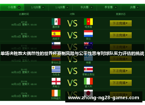 单场决胜放大偶然性的世界杯赛制风险与公平性思考对球队实力评估的挑战 单场决胜放大偶然性的世界杯赛制风险与公平性思考对球队实力评估的挑战